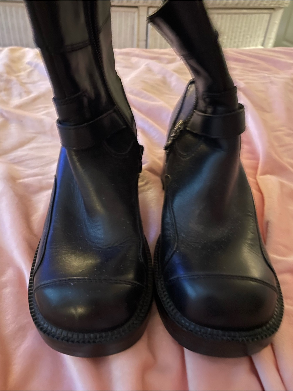 Harley-Davidson Black Leather Buckle Mid-Calf Heeled Boots - Picture 4 of 11